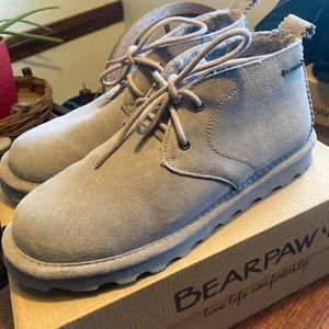 Bearpaw Skye Gray Fog Suede Booties Sherpa Lined 9